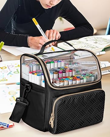 Large Marker Organizer Case for 180 Markers, Marker Storage Bag for Markers, Paint Brushes, Colored Pencils or Other Art Supplies with Dividers and Shoulder Strap (Blue) Large Marker Organizer Case for 180 Markers, Marker Storage Bag for Markers, Paint Brushes, Colored Pencils or Other Art Supplies with Dividers and Shoulder Strap (Blue)