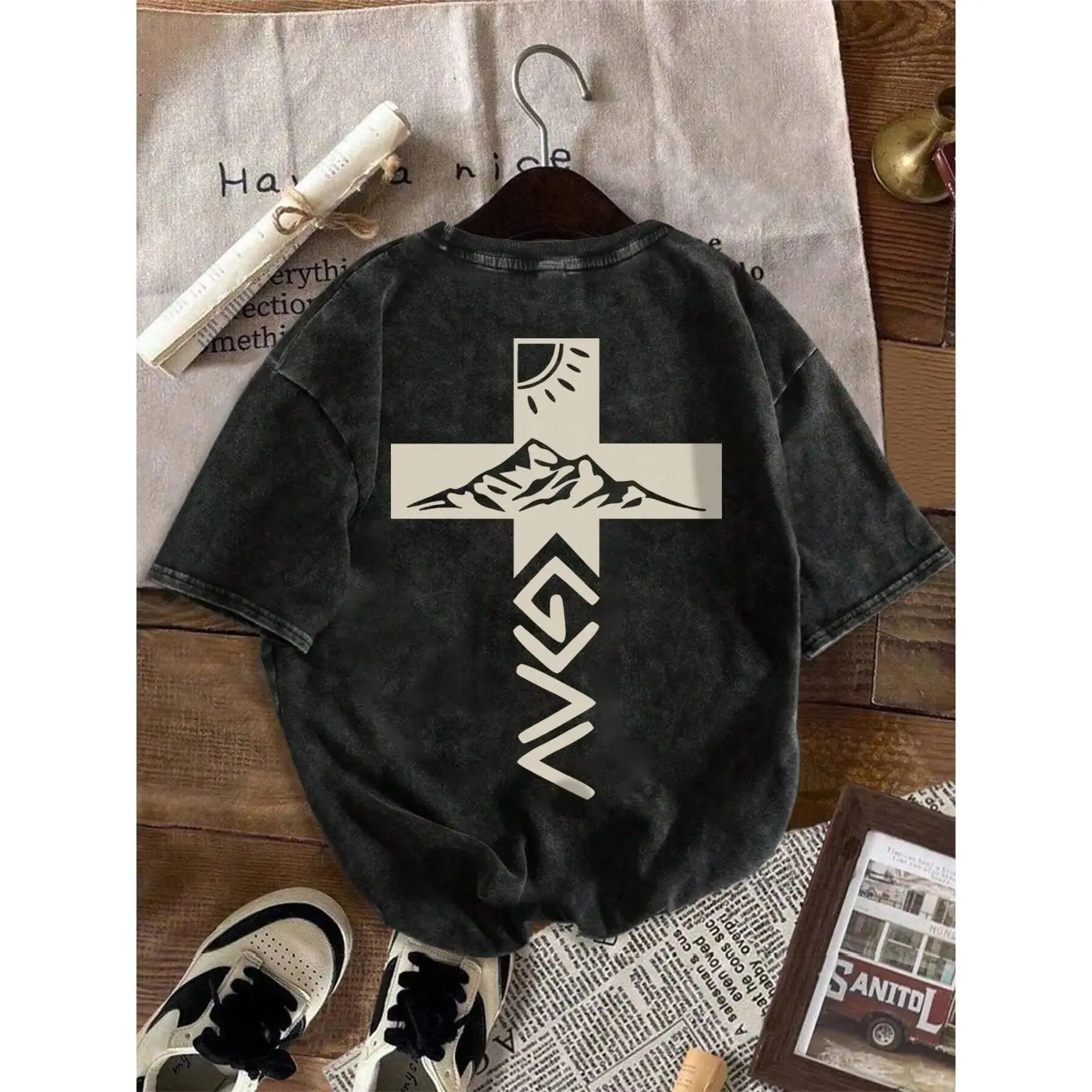 Men's Summer Text Graphic T-Shirt| Loose Fit Round Neck Casual Tee, Versatile Top for Home, Outdoor, Campus, Young & Personalized Street Style