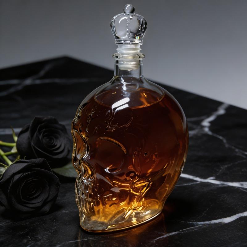 Sovereign Skull Whiskey Decanter, 350ml Gothic Skull Glass Liquor Bottle, Dark Style Empty Wine Vessel for Home Bar Decor & Gift