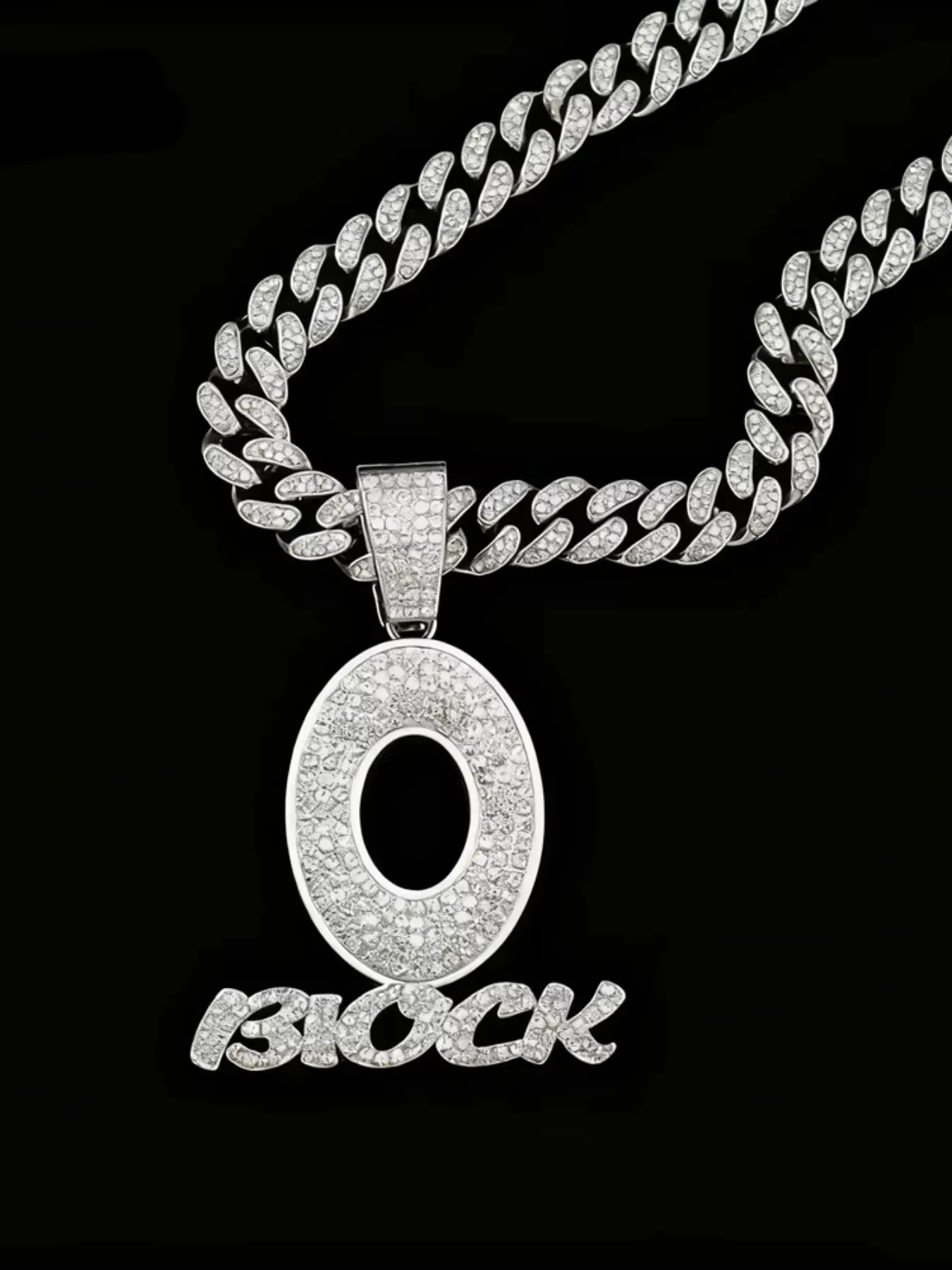 Trendy Hip Hop Letter O Block Pendant Necklace, Bling Iced Out Cuban Chain, Casual Geometric Charm Jewelry, Fashion Accessory Necklace for Women Men