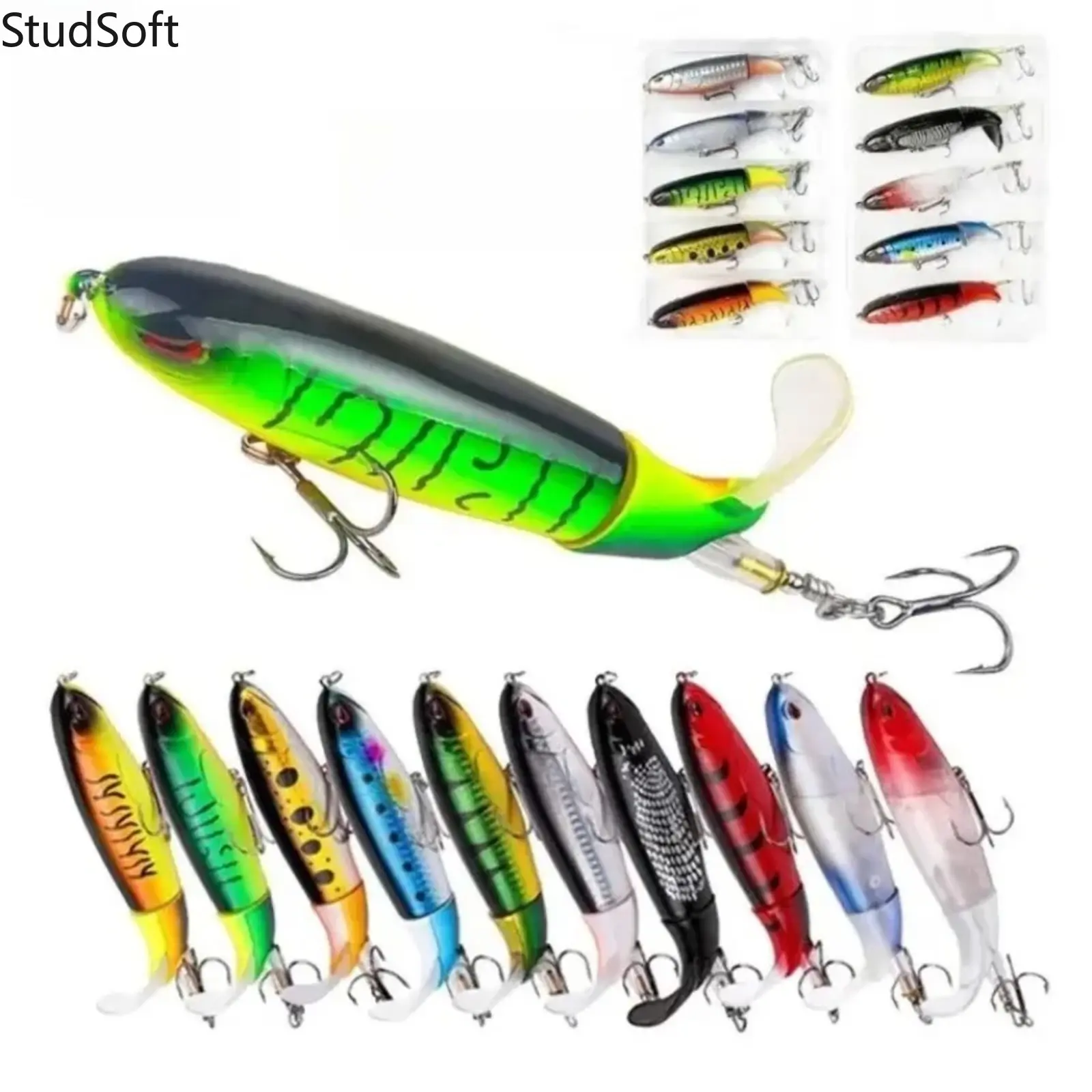 5/10Pcs 10cm 13.5g Whopper Plopper Lure, Simulation Swimbait with Sharp Hooks, Topwater Rotating Tail Hard Fishing Bait for Freshwater Fishing, Saltwater Angling,back to school,back to school haul