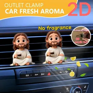 2pcs 2D Flat Cartoon Jesus Car Vent Clip Decor, Car Vent Accessories, Unfragrant Acrylic Luxury Gift, Customizable Scent, Perfect for Valentine's Day