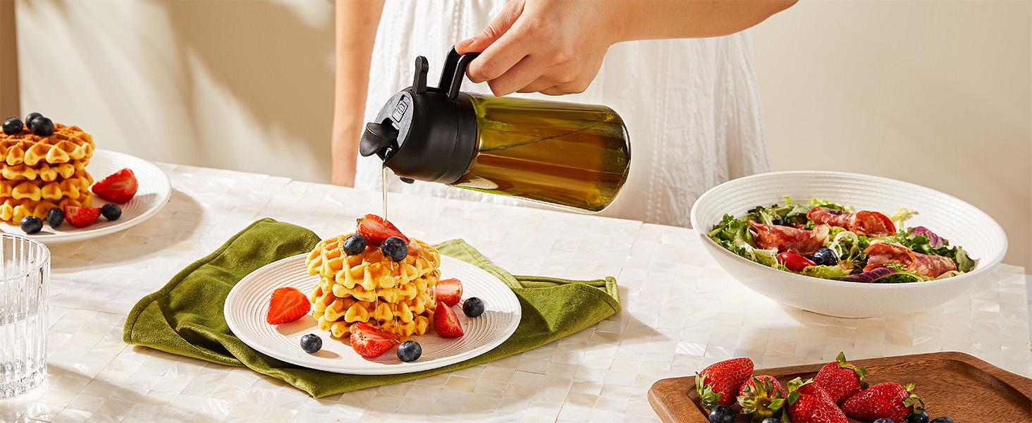 Leakproof Glass Olive Oil Dispenser Bottle with Auto Flip Cap, Condiment Container for Vinegar, Soy Sauce, Cooking Oil, Kitchen Gadget