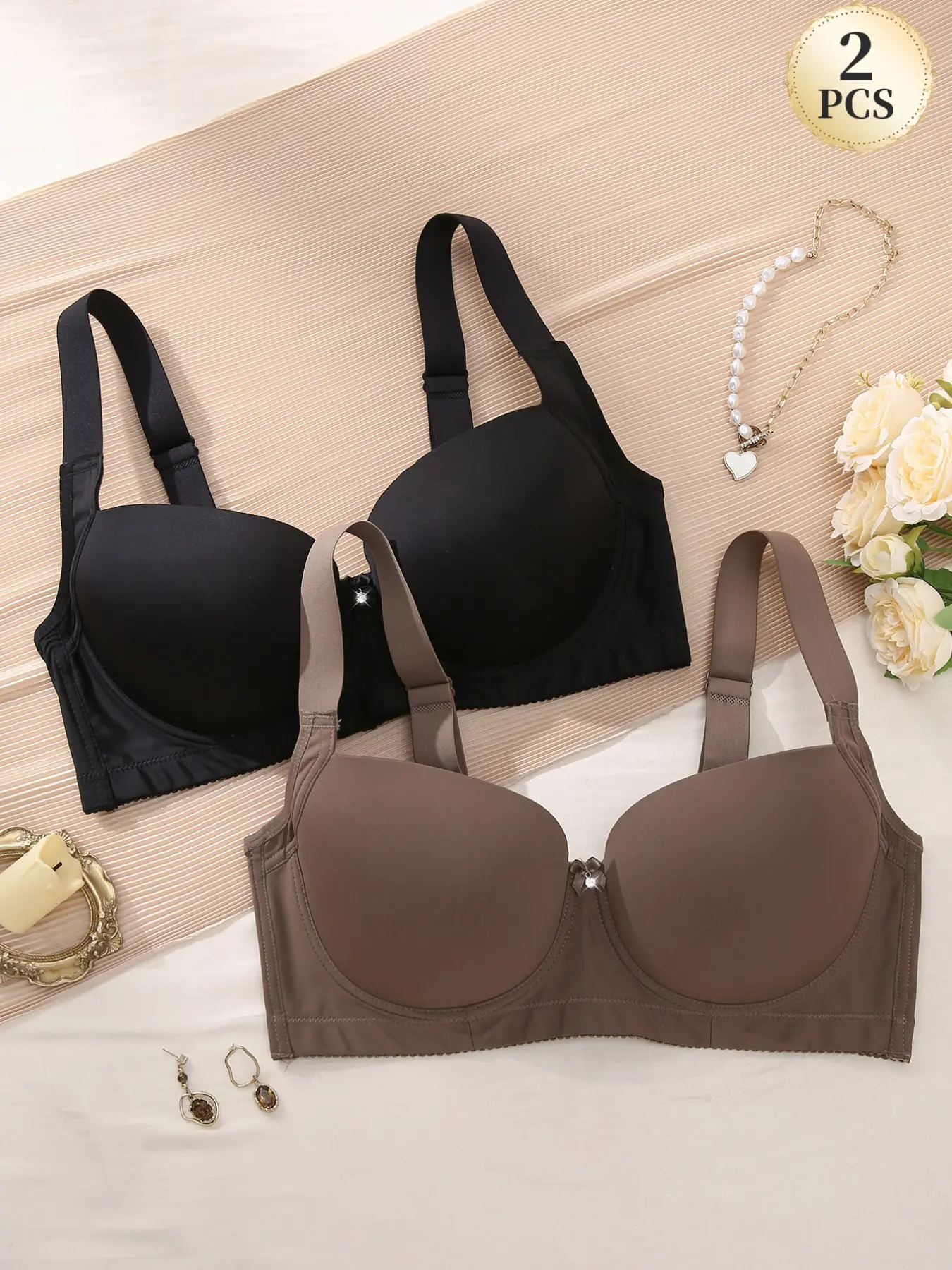 2PCSWomen Plus Size Smooth Seamless Underwire Bra, Comfortable Push Up, Lifts Bust, Reduces Side Fat & Prevents Sagging, Minimizer Shaping Underwear for Daily Wear