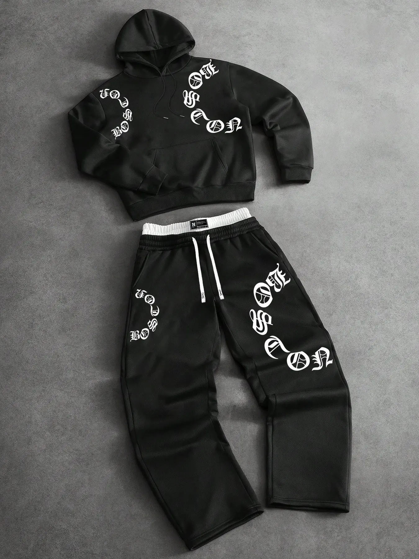 Men's 2 Piece Athletic Sweatsuit Set Double Waistband Graphic Hoodie with Baggy Sweatpants - Y2K Gothic Print Streetwear Tracksuit for Casual Fall Lounge
