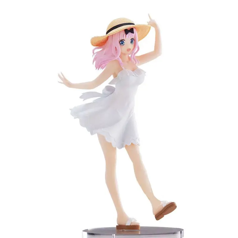 Fujiwara Chika Standing Figure 19cm Beach Hat Dress Figure,Character Collectible, Anime Desk Decor, Secondary Dimension Model, Desktop Ornament