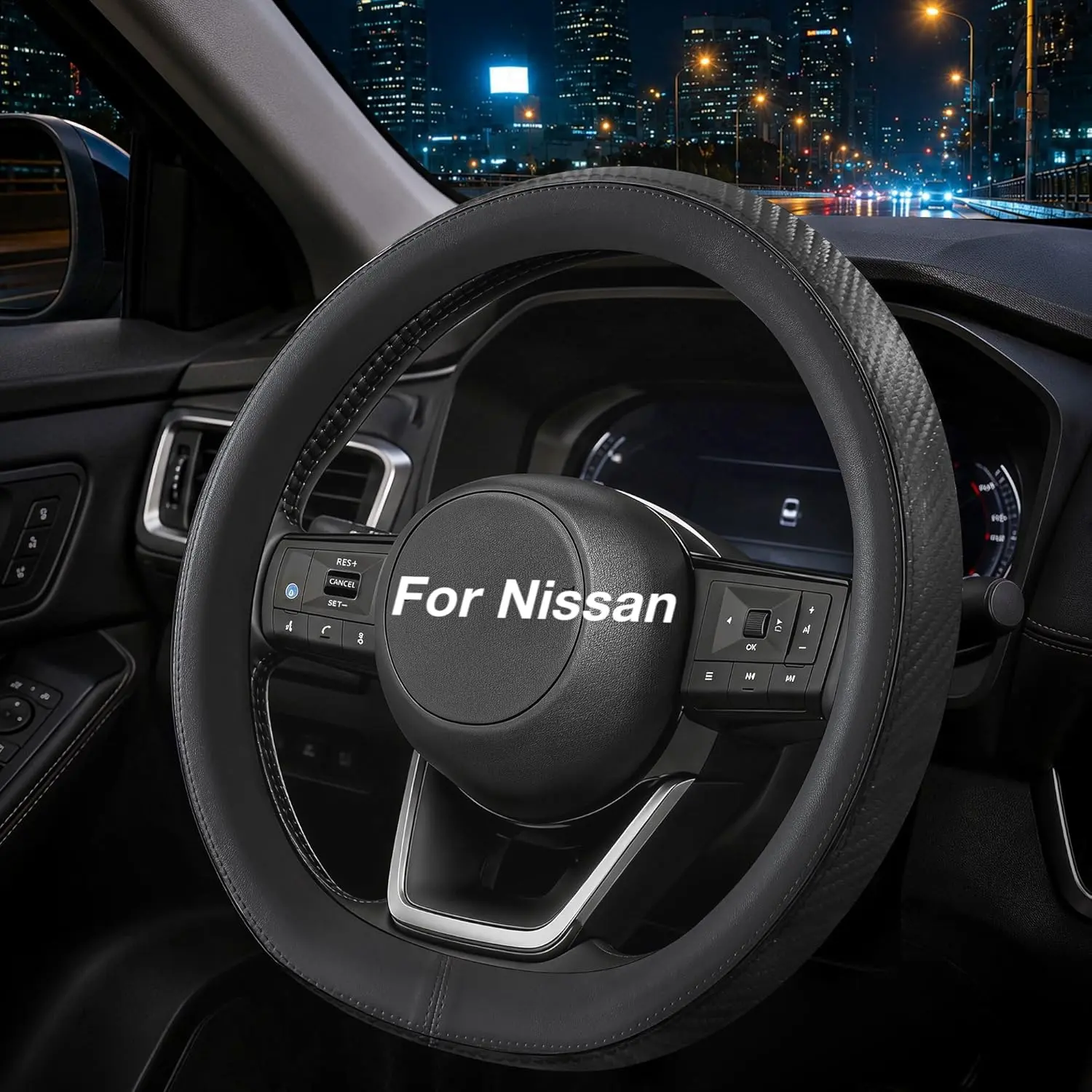 D-Shape Steering Wheel Cover for Nissan Rogue, Altima, Sentra, Frontier, Pathfinder, Versa, Kicks, Maxima, Murano - Standard Size 14.5-15" Black Car Interior Accessory