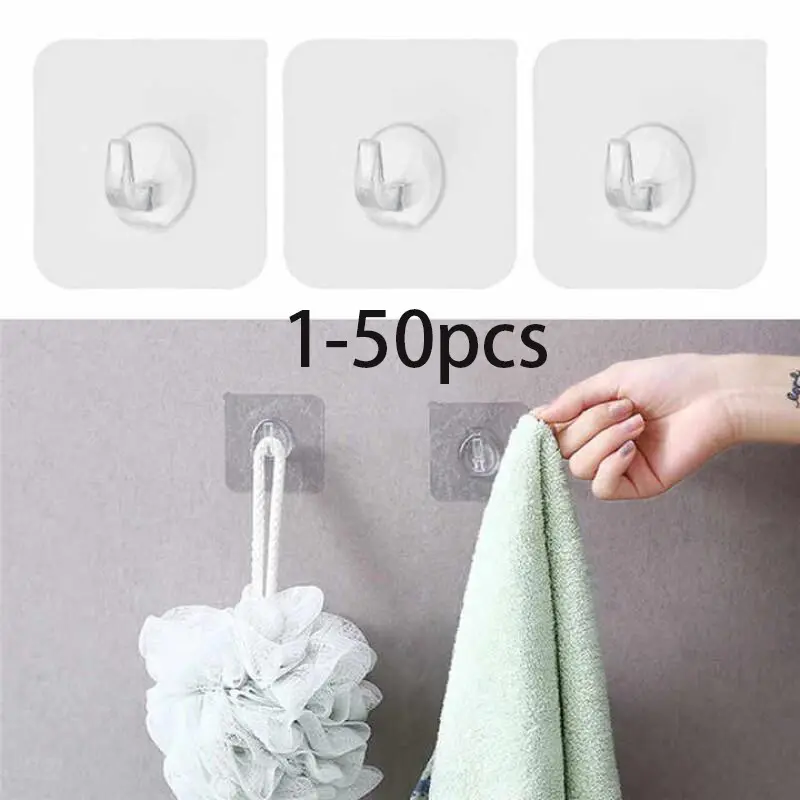Transparent Wall-Mounted Strong Adhesive Door Hook, Suction Heavy-Duty Rack, Kitchen Bathroom Cup-Shaped Sponge, Self-Adhesive Patch, Towel Hooks For Door