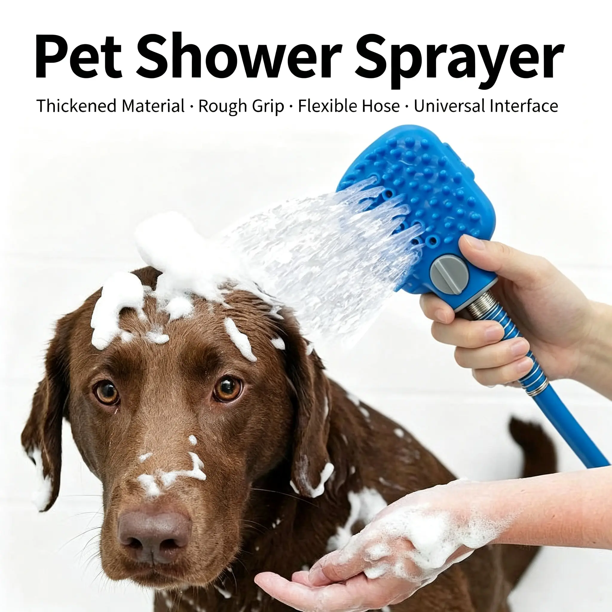 2-in-1 Silicone Pet Grooming Tool - Universal-Fit Hose Massage Sprayer for Dogs & Cats, Easy-Cleaning Bath Accessory