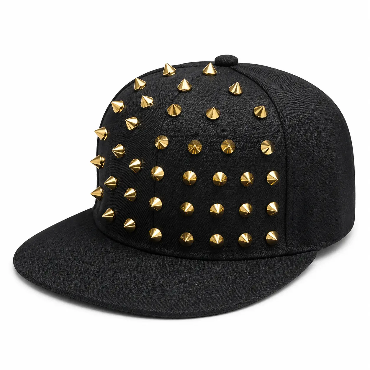 Punk Studded Baseball Cap for Men Street Style Hip Hop Flat Brim Sun Visor Casual Adjustable Polyester Sewn Solid Color for Summer Winter Spring Autumn