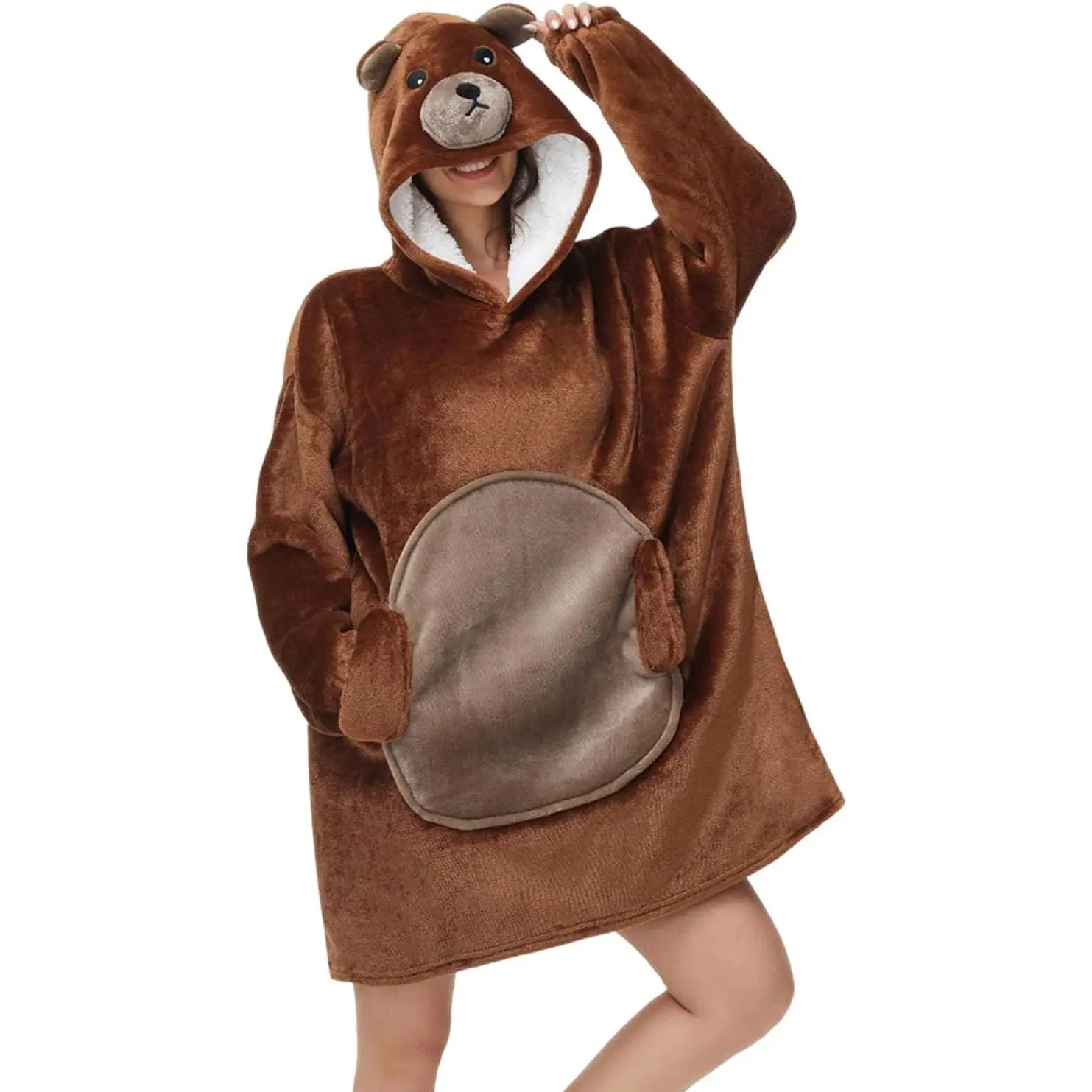 Wearable Blanket Hoodie with   - Warm Flannel Sherpa Sweatshirt Blanket for Adults
