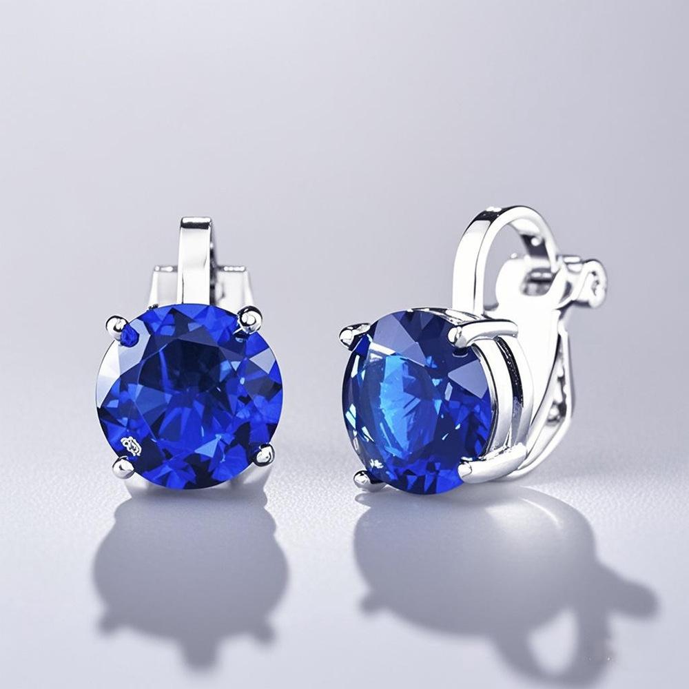 Micro-inlaid zirconia non-pierced ear clips for women, 3A grade super shiny geometric round colored earrings Moissanite Stud Unisex Hip Hop Zircon