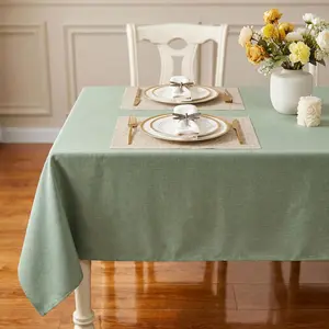 Textured Linen Table Cloth for Rectangle Tables - Sage Green Tablecloths Rectangular Waterproof Wrinkle Free Wipeable Dining Table Cover for Spring Wedding Birthday Kitchen Decor, 52 x 70 Inch