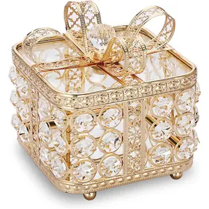 Box  Glass Trinket Organizer Sparkly Treasure Box Earrings Rings Storage Box Mirror Surface  Box with Glass Lid for Valentine Wedding  Decoration