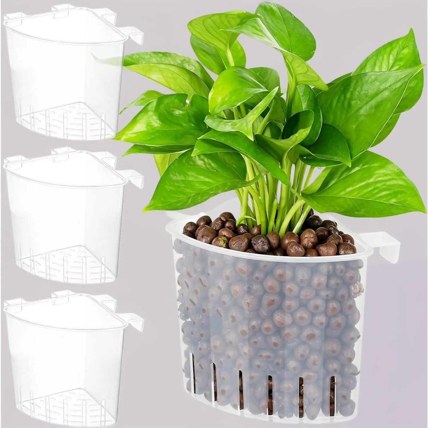2026 Latest Model Large Aquarium Corner Planter Hanging Plant Holder for Fish Tank Aquaponic Plant Cultivation and Aquascape Accessories Decorations (4 Pack) Transparent