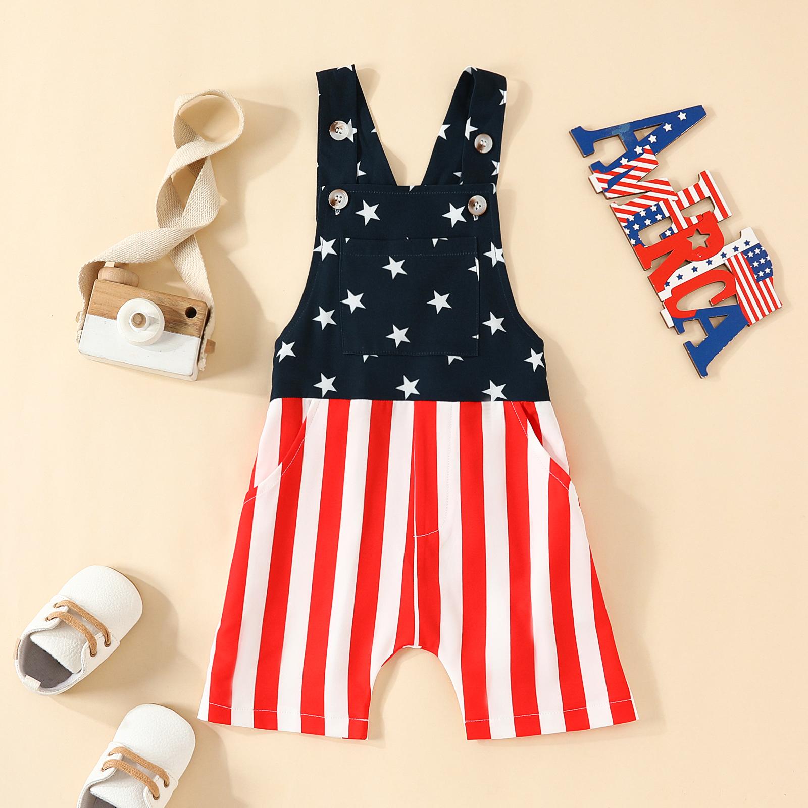 Kids Toddler Baby Boy Girl 4th Of July Overalls Romper Outfits Eagle Star Stripe Overalls Suspender Shorts Bib Pants Jumpsuit Kids Summer Clothes