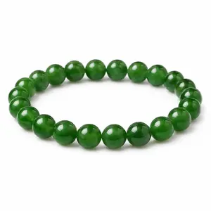 Women's Ade-Style Deep Green Polished Beaded Stretch Bracelet - 6mm/8mm/10mm Stone Bracelet, Stackable Everyday Gift Costume Jewelry