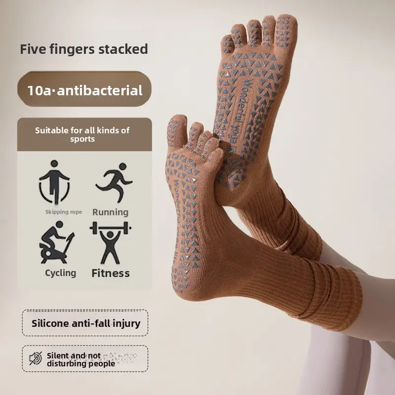 Five-finger yoga socks, non-slip professional spring and autumn sub-toe socks, indoor sports socks Pilates fitness calf socks
