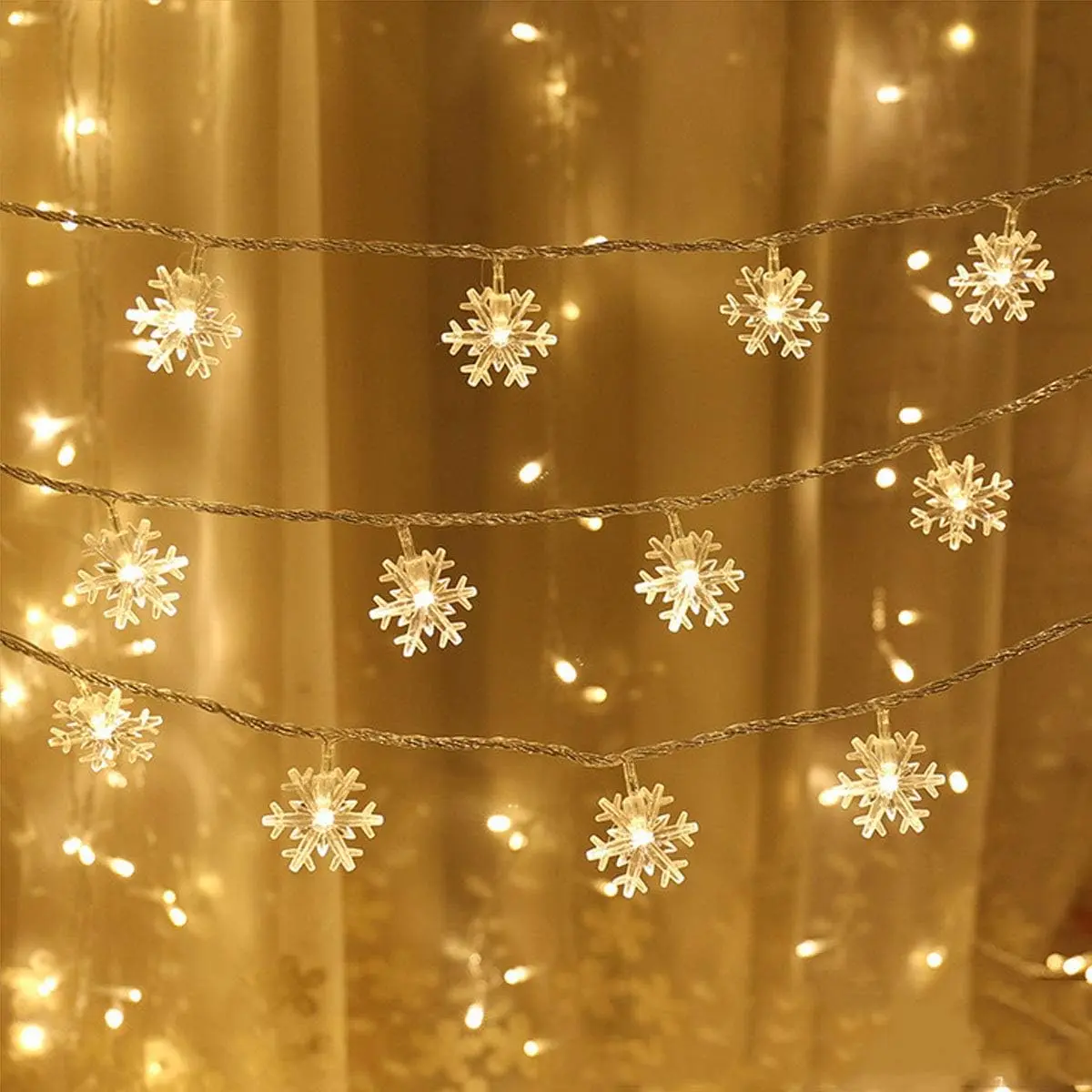 Christmas Lights,Snowflake String Lights  Operated  20ft, 40 LED Fairy Lights for Xmas Garden Patio Bedroom Party Decor Christmas Decorations,Warm White