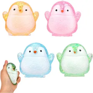 4pcs Penguin Squishy Ball, 4 Colors Cute Gummy Squeeze Toy Sensor Fidget Squishy Toys for Kids Adults Calming Gifts Party Favor(Green, Blue, Pink, Orange)