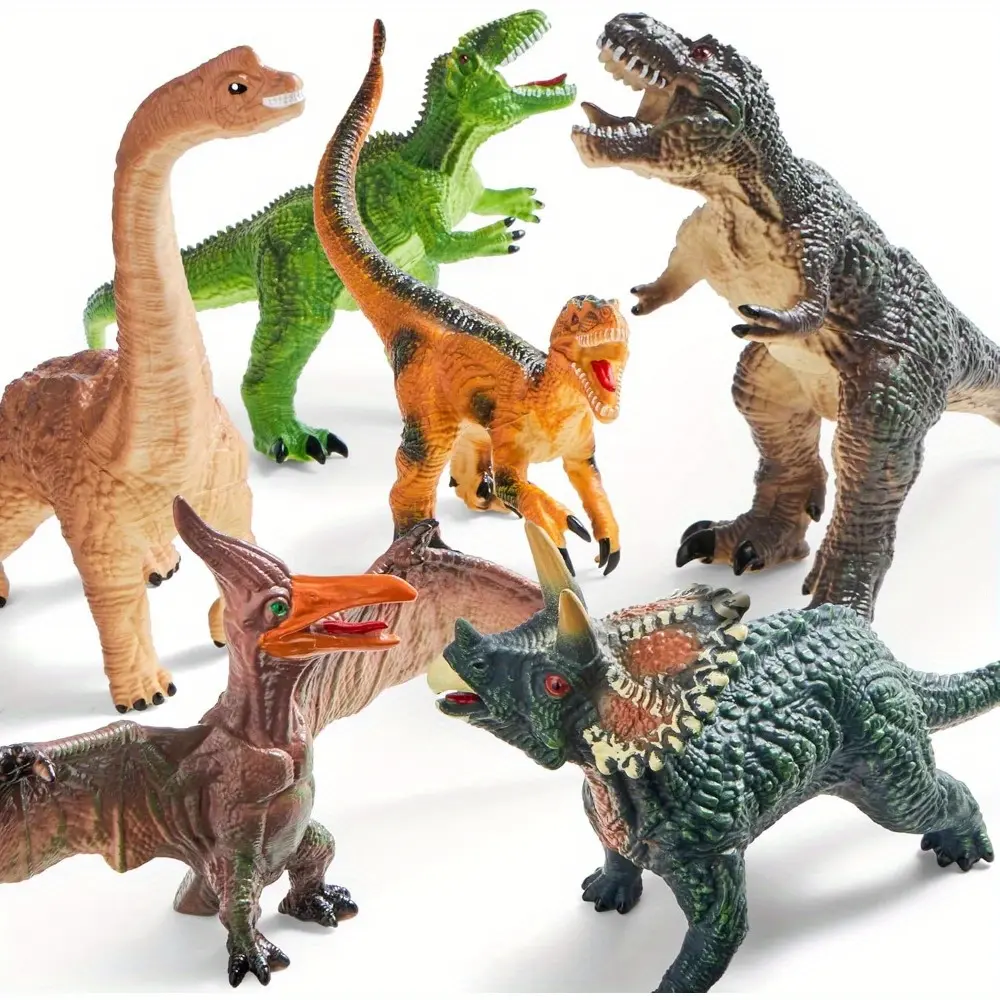 6pcs Large Dinosaur Figures with Educational Book, Jumbo Soft Dinosaur Toys for Toddlers 1+Years Old, Realistic Dinosaur Playset for Kids, Perfect Gift for Boys & Girls, for Christmas Party And Christmas Toys