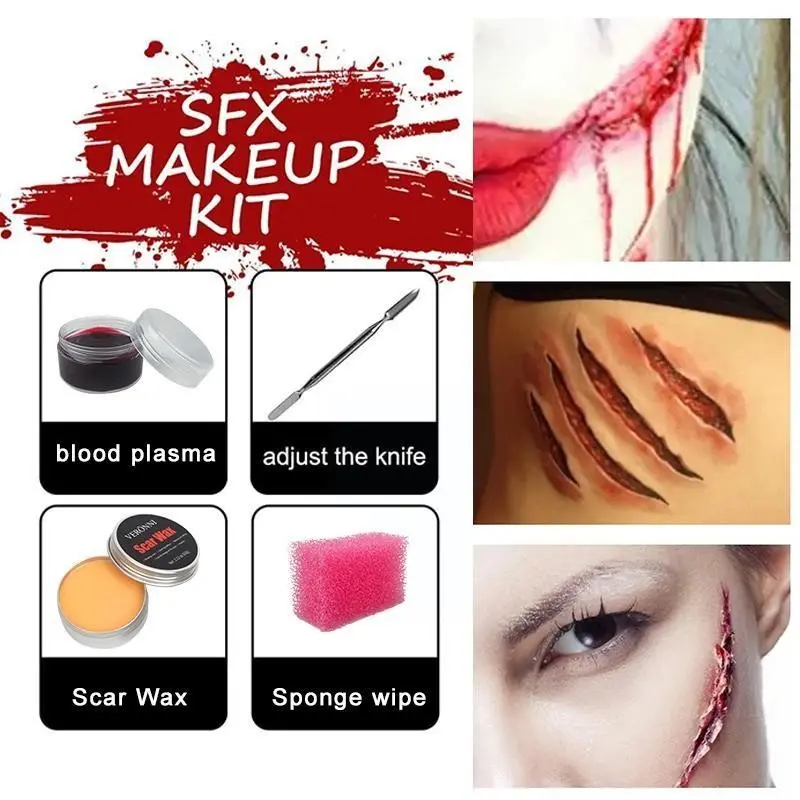Veronni Halloween Sfx Makeup Kit, 4-Piece Set for Realistic Wounds, Scars, Burns, Zombie, Vampire, Monster Cosplay, Professional Grade