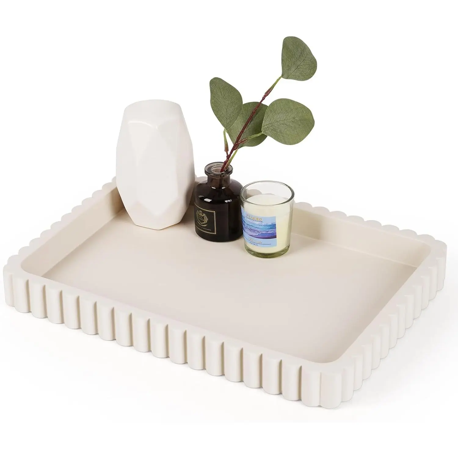 Concrete Decorative Tray for Coffee Table Decor, 14" Coffee Table Tray Ottoman Tray Table Centerpieces, Rectangular Modern Decorative Trays for Home Decor, Living Room, Entry, Gray