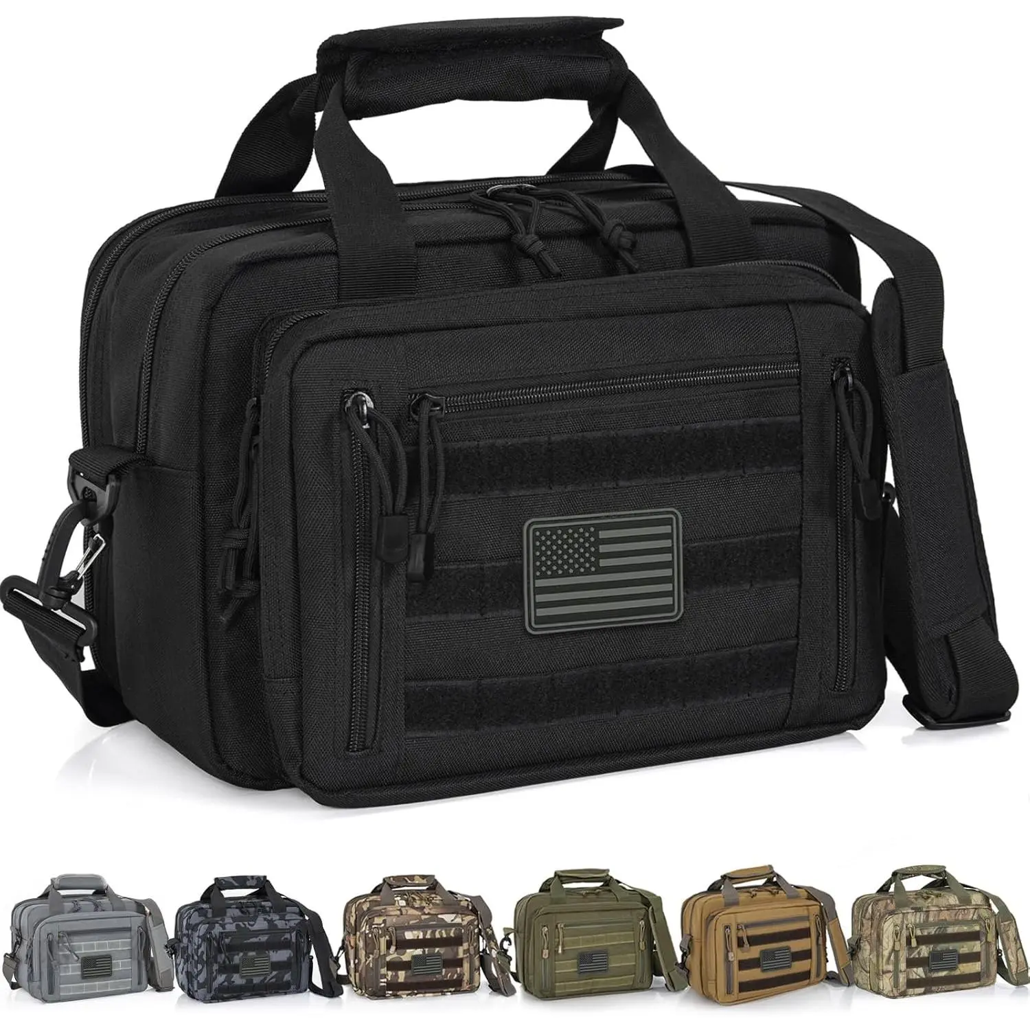 Lockable Pistol Case - Gun Range Bag for 2 Pistols and 6 Magazines, Heavy Duty Carrying Shooting Bag for Outdoor Hunting and Shooting Range