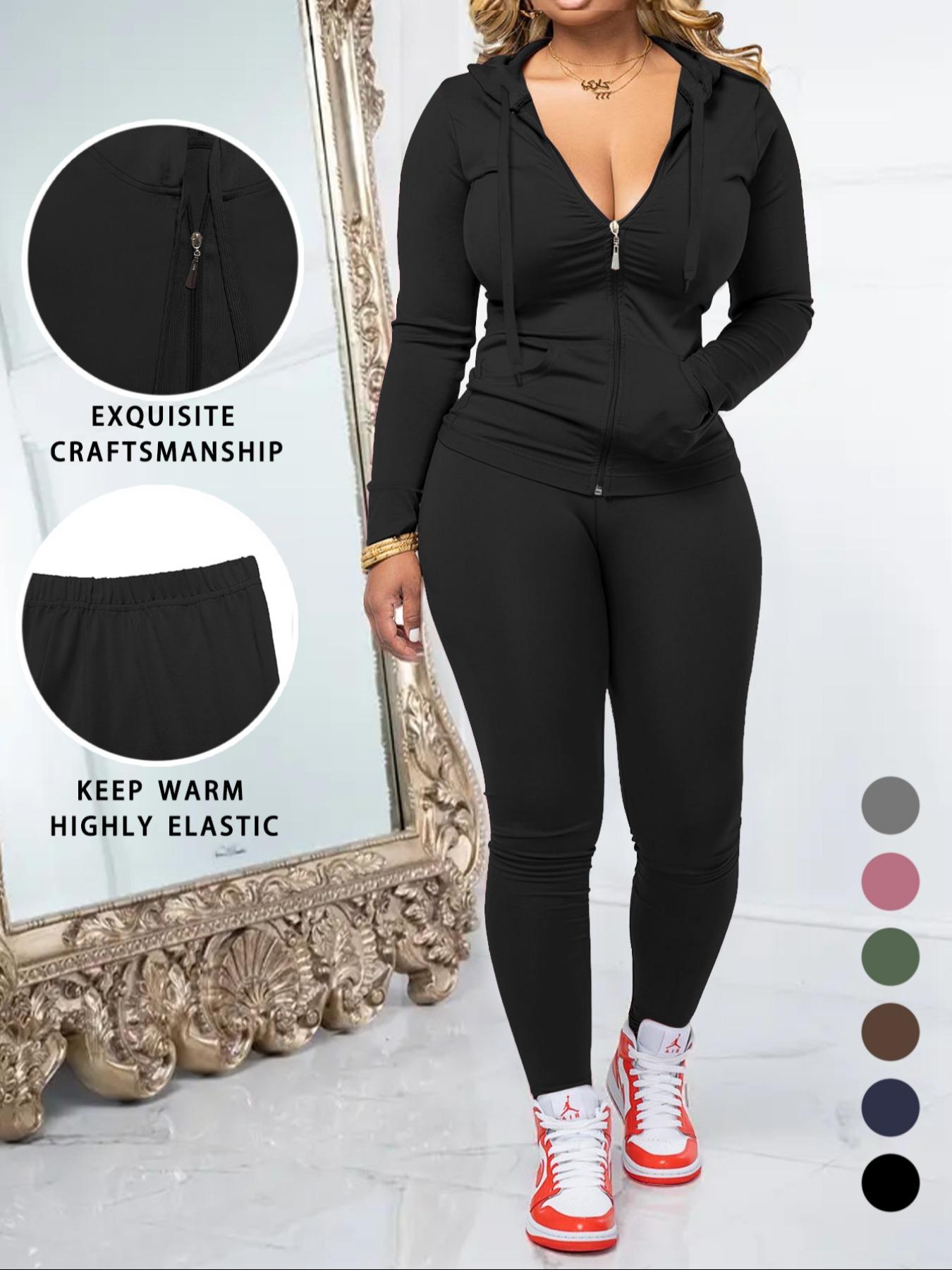 Women's Fall Zipper Hoodie and Skinny Pants Set, Casual Long Sleeve Outfit with Pocket Design, Two-Piece for Daily Wear