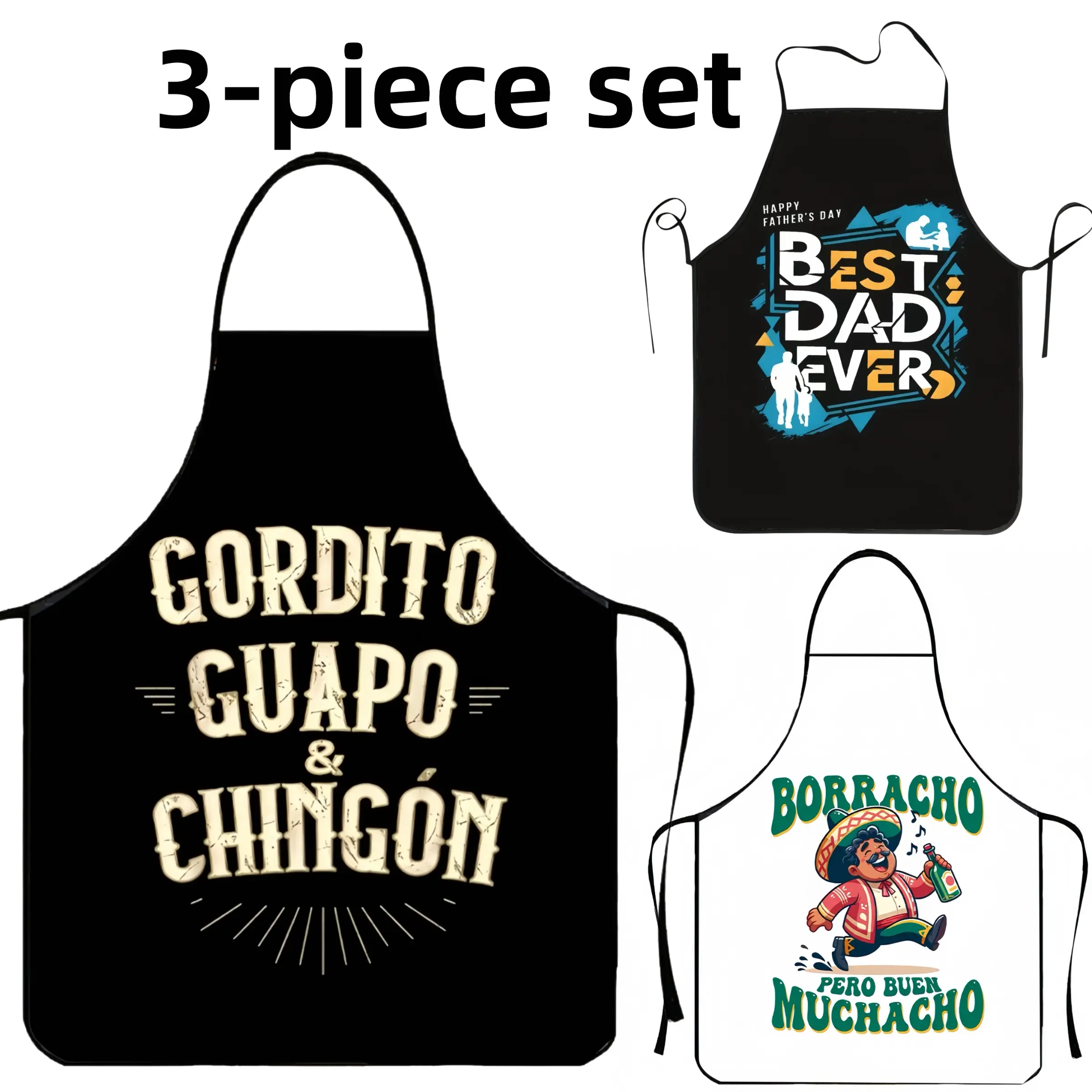 3-Piece Set Handsome Father Style Print Polyester Apron,Unisex Spanish Word Cooking Apron,Apron for Women,Christmas Gift, Nails Design Tool,KitchenEssential,Garden Tool,﻿Cleaning Tool
