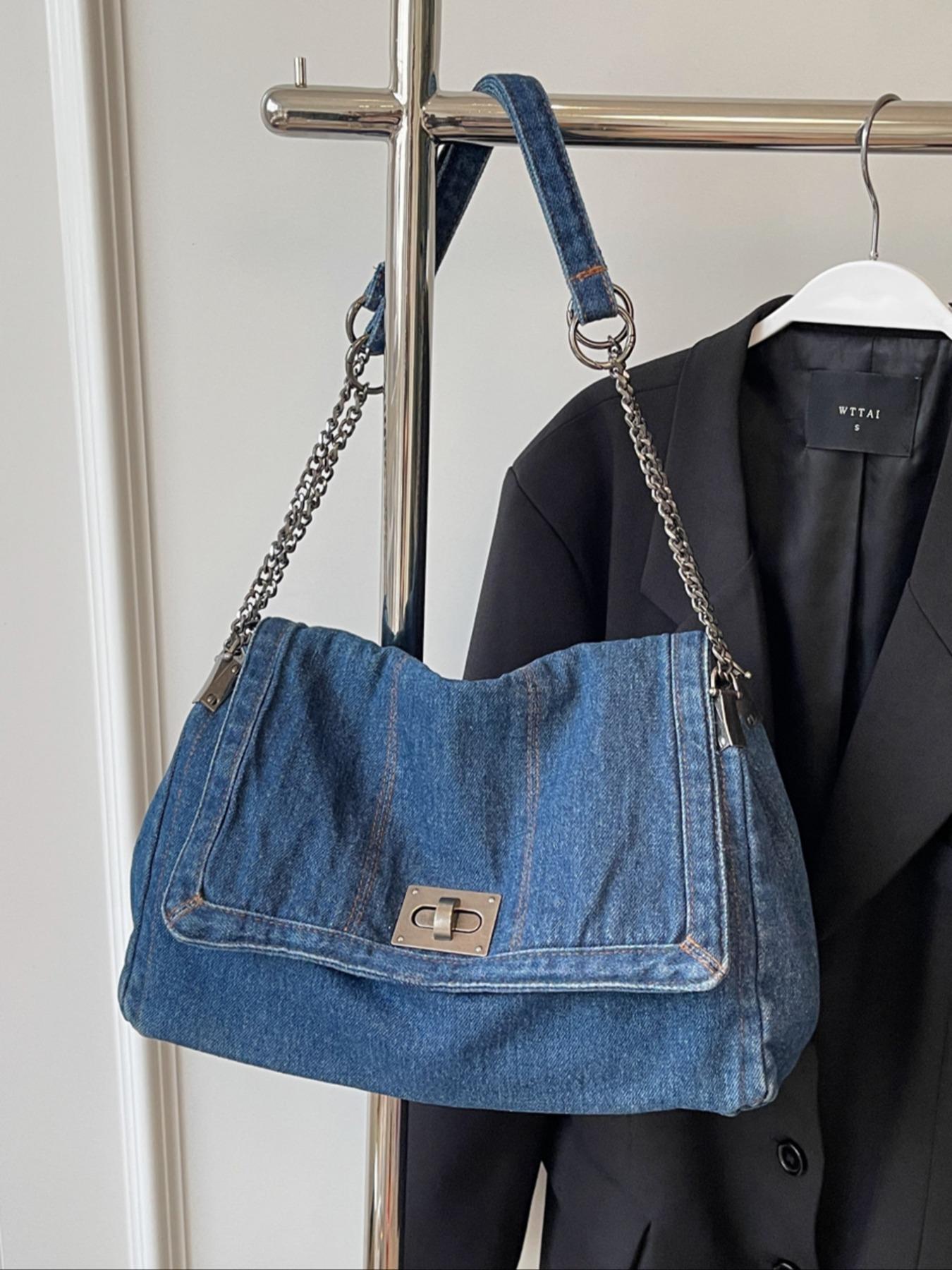 2026 Denim Bag Chain Shoulder Bag Women's Fashion Commuting Work Underarm Bag Vintage Texture Travel Handbag