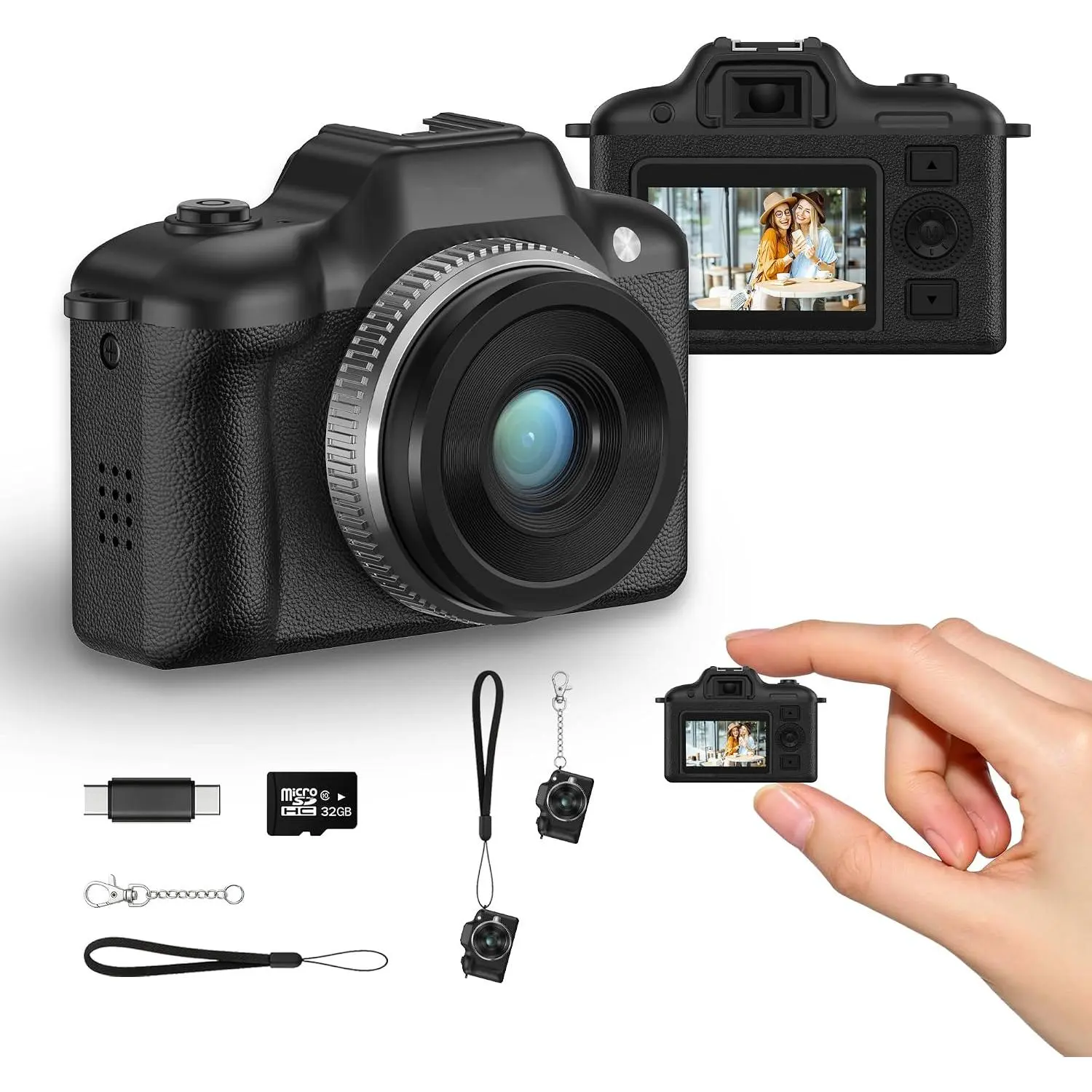 Camera, 2MP Digital Camera with 720P  Video, 5 Filters & Flash, 32GB TF Card & OTG Adapter for Android, Ultra-Portable Pocket-Size Camera , Travel  for  (Black)