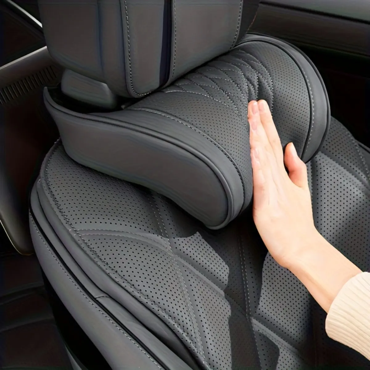 Luxury Nappa Leather Embroidered Car Neck Pillow, Soft and Elastic, Enhance Your Driving Experience, Must-Have Car Interior Decor, Car Accessories