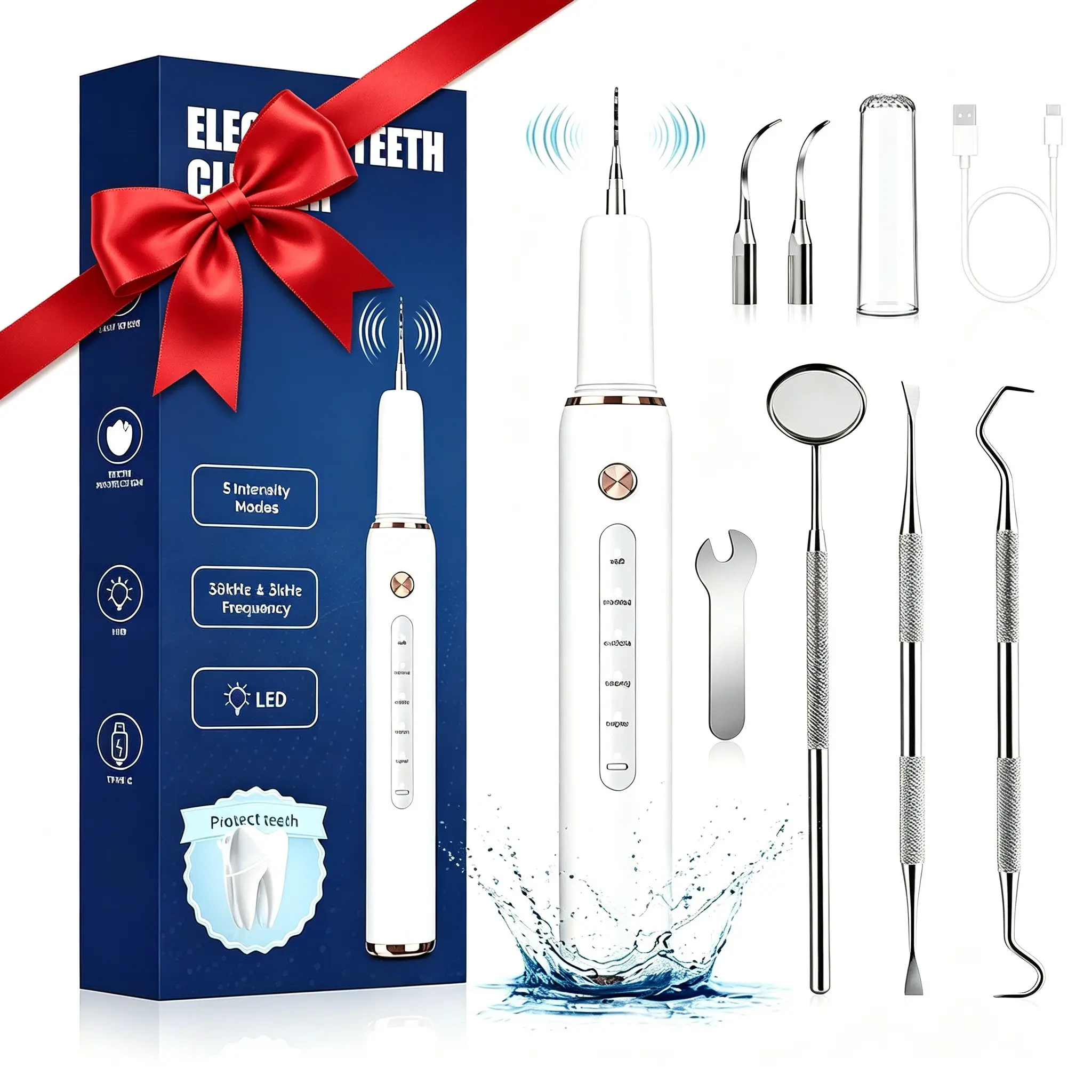 Portable USB-Charged Electric Teeth Cleaner Kit, 5 Modes Home Oral Hygiene Tool, Full Accessories for Adult Daily Oral Care, Nice Gift for Family