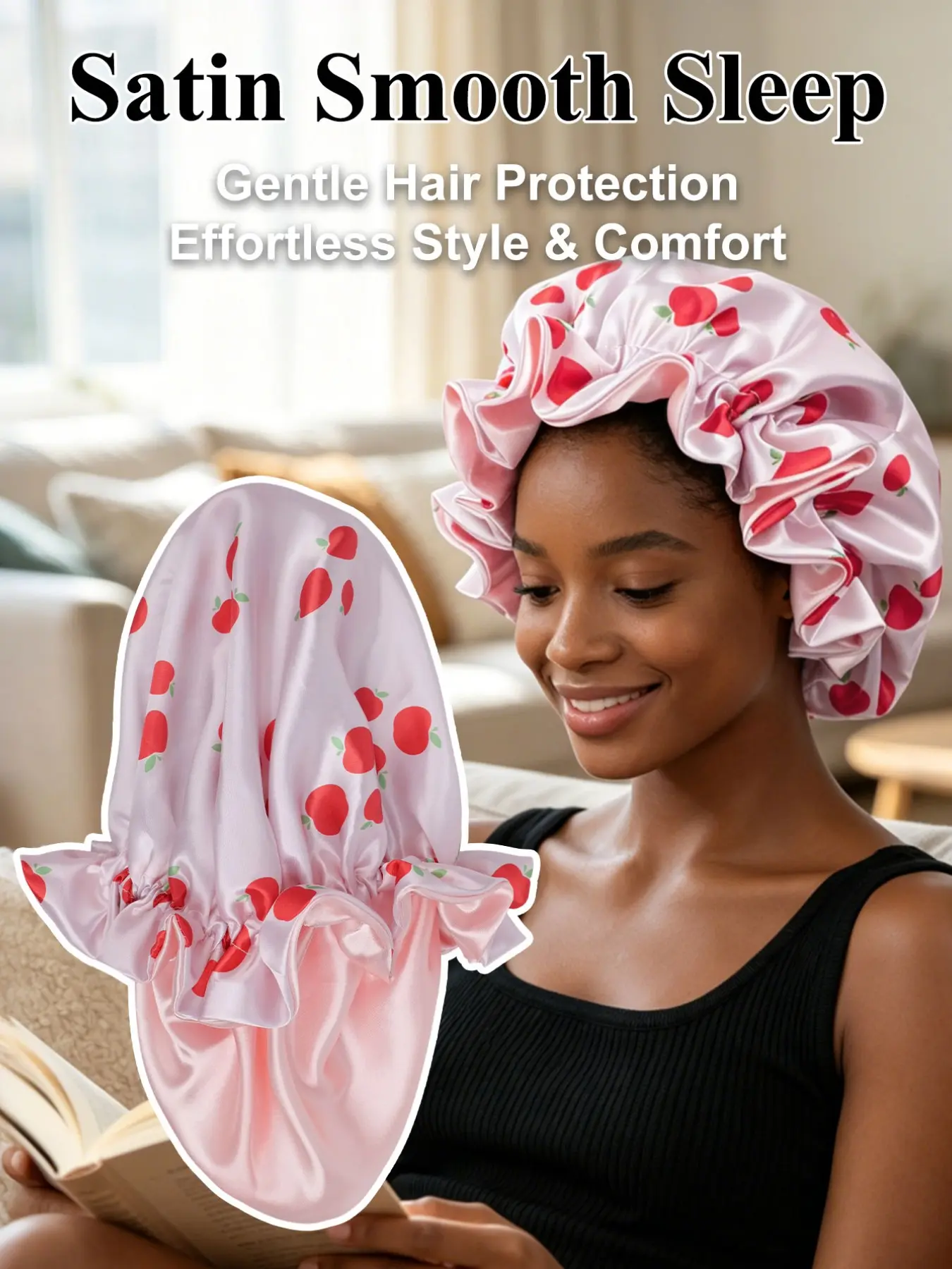Printed Dual-Layer Soft Women's Sleep Hat, Sleeping Bonnet, Satin Sleep Cap for Daily Wear, Comfortable Nighttime Headwear, Smooth Material