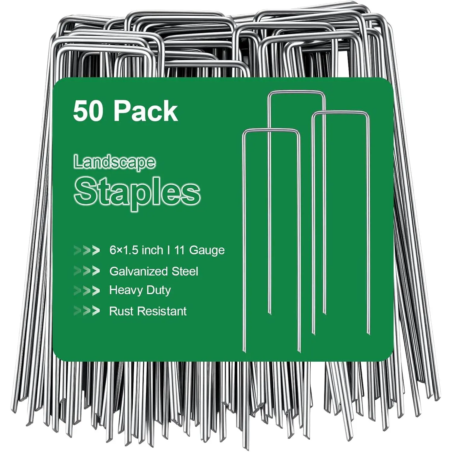 50 Pack Landscape  Galvanized - 6 Inch 11 Gauge  Cover Stakes for Securing Weed Barrier Fabric, Lawn  Tent Stakes Garden Stakes Fence Stakes Landscaping Fabric Ground Stakes