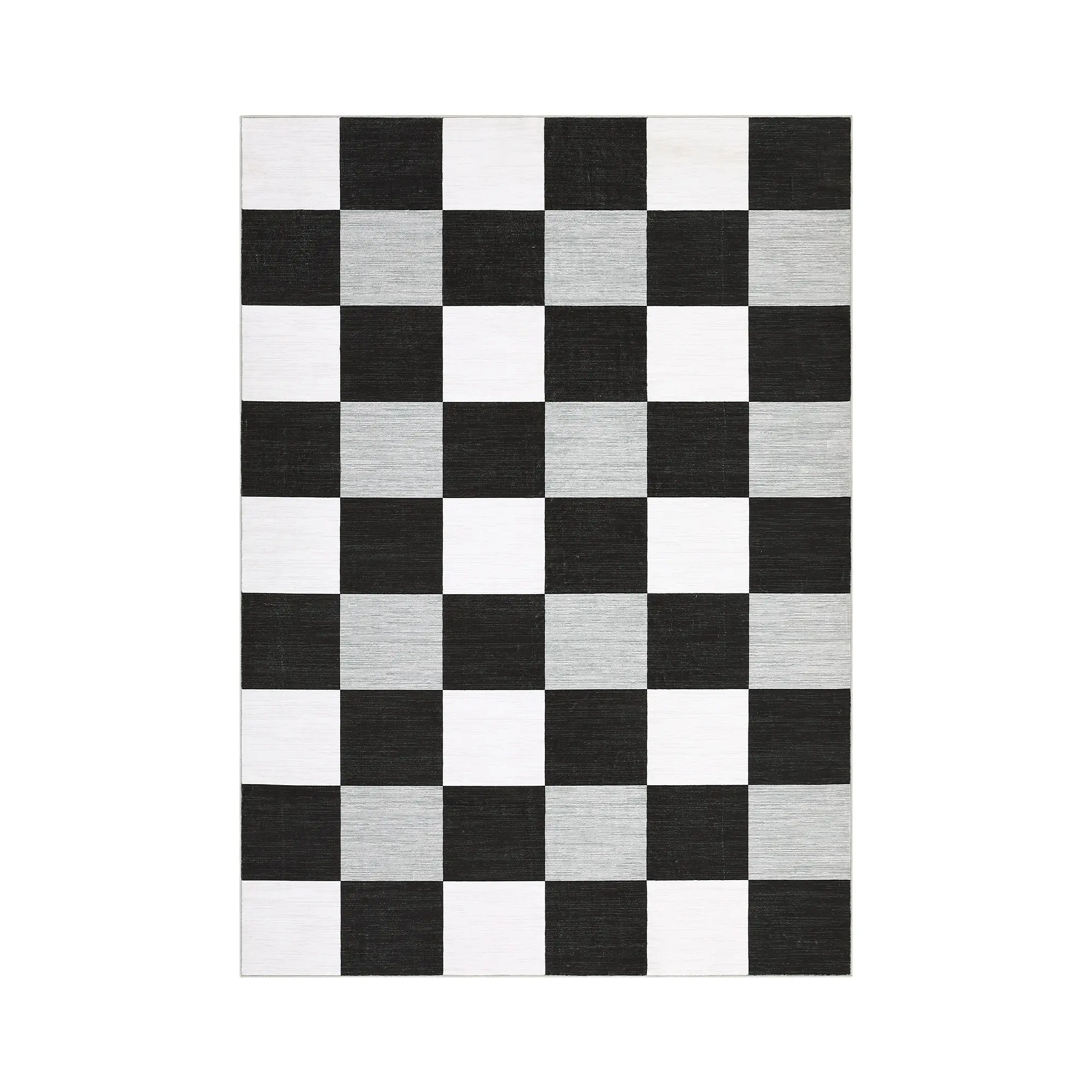Ultra-Thin Foldable Washable Area Rug 5x7, Modern Plaid Print Non-Slip Soft Polyester Carpet for Living Room Bedroom Dining Room, Grey White Black Navy Blue Camel Tone, Multiple Sizes Available