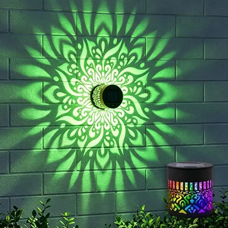 Solar Mandala Lamp Outdoor Wall Projector, Weatherproof Garden and Patio Decor, Fence and Wall Light for Yard, Courtyard, Balcony, Backyard