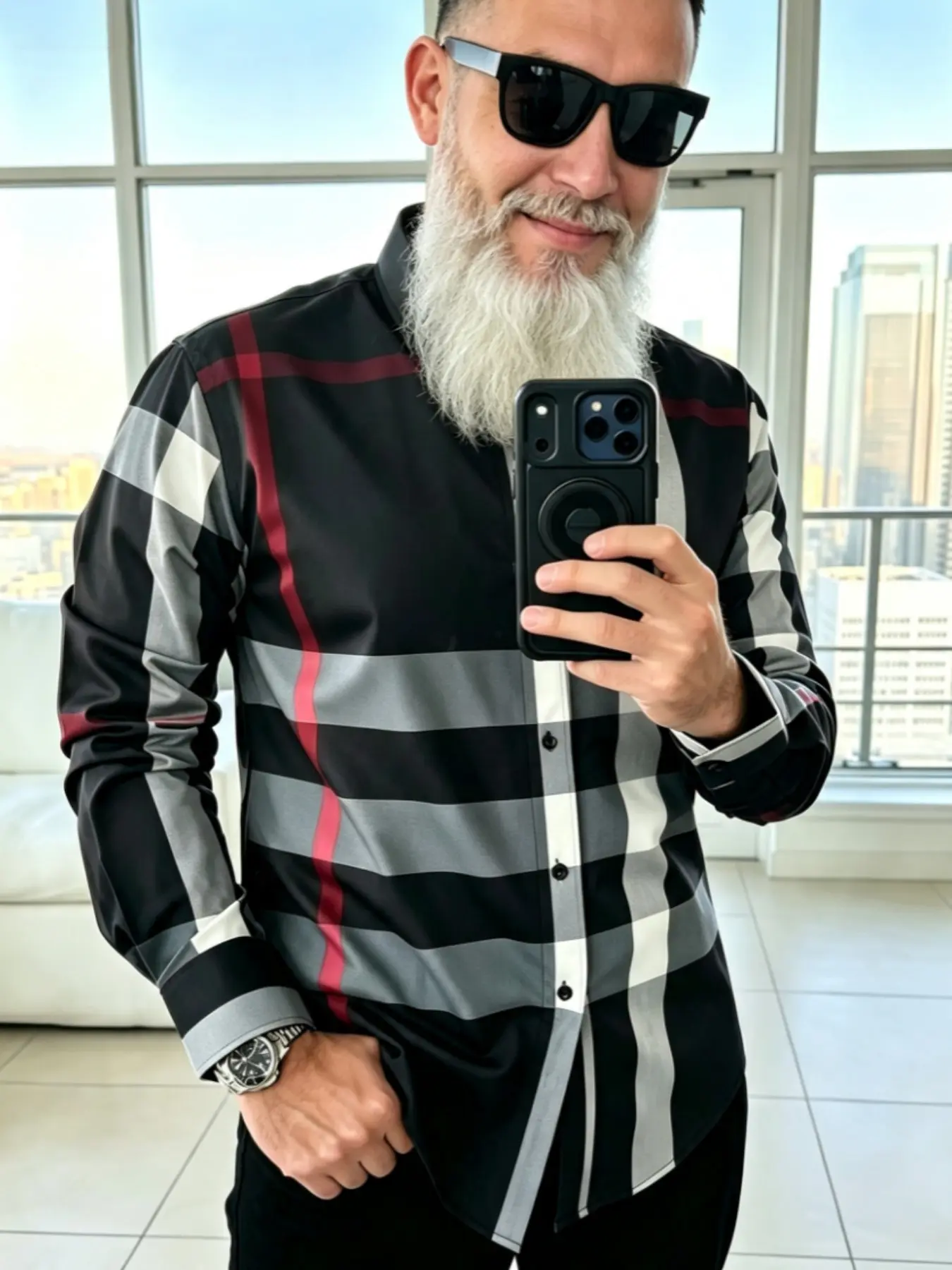 Men's Striped Casual Long Sleeve Shirt, Fitted Spring & Fall Top, Unlined Fashionable Leisurewear, Ideal for Daily Wear