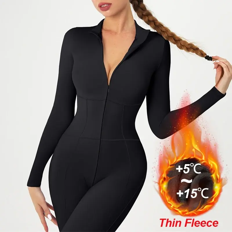 Winter Fitness Jumpsuits Women's Warm Fleece Tracksuits One-Piece Suits Yoga Set Long Sleeve Gym Overalls Workout Clothes,Padded,Tummy,Control