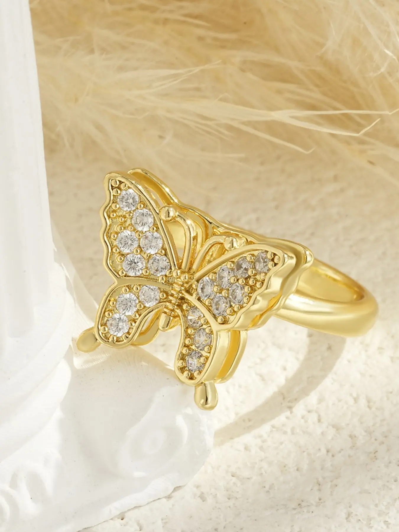Rotating Stress Relief Ring, Unisex Fidget Spinner Ring, Multiple Styles Available, Elegant Floral Design, Artificial Zircon Material