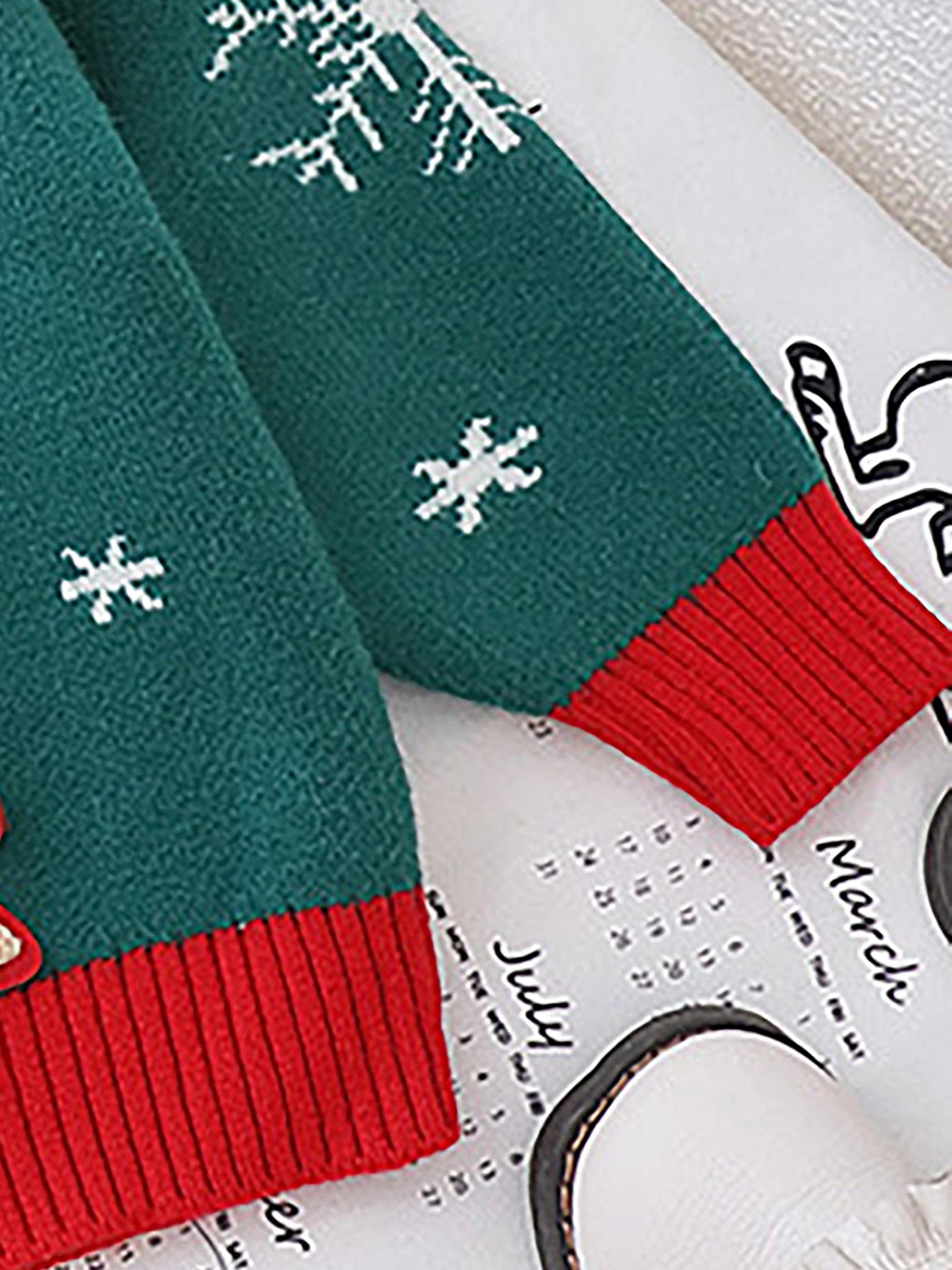 Girls' Christmas Sweater Dress with Snowflake & Reindeer Patterns, Color-Block Pullover Jumper, Loose Fit Round Neck Winter Outfits for Girls & little girls (Hand Washable)