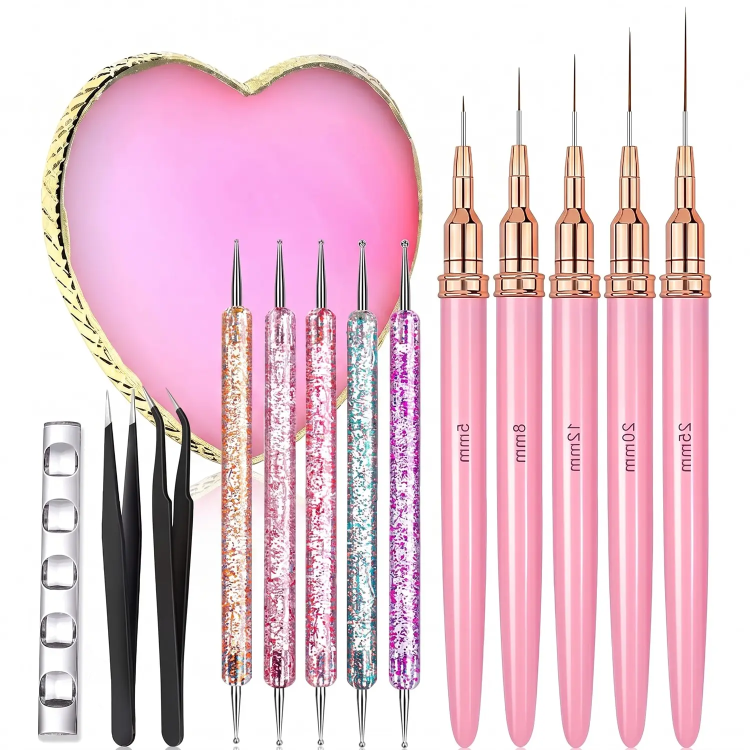 14-Piece Nail Art Kit for Beginners, Includes Line Pen, Dotting Tool, Palette, Tweezers, Brush Holder, Essential for Salon and Home DIY