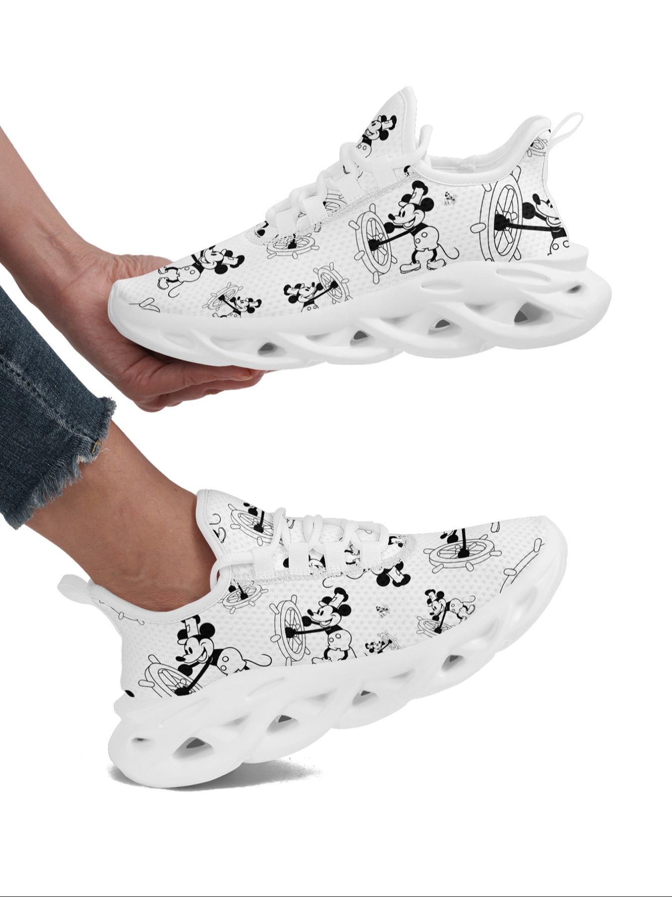 Women's Cartoon Mouse Pattern Lace Up Low Top Sneakers, Casual Comfortable Breathable Sports Running Shoes, All-match Basic Shoes for Daily Wear