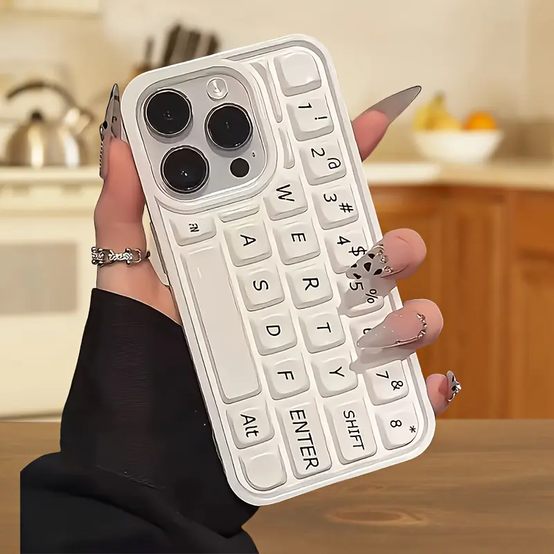 White Keyboard Button Phone Case, Typing Keycap Bumper Cover for iPhone 17 16 15 14 13 12 11 X Plus Pro Max, Writer Gift
