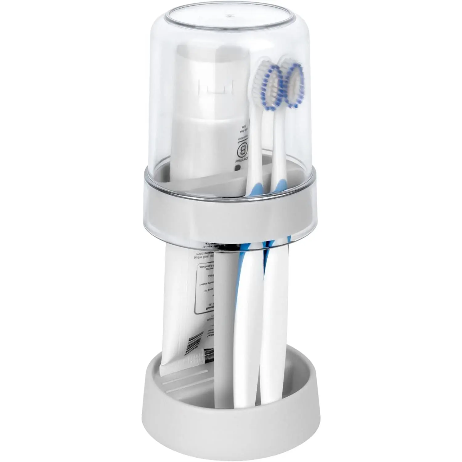 Covered  Holder with Cup for Bathroom Countertop, Dust-Proof Stand with Adjustable Height for Electric & Regular Toothbrushes (White)
