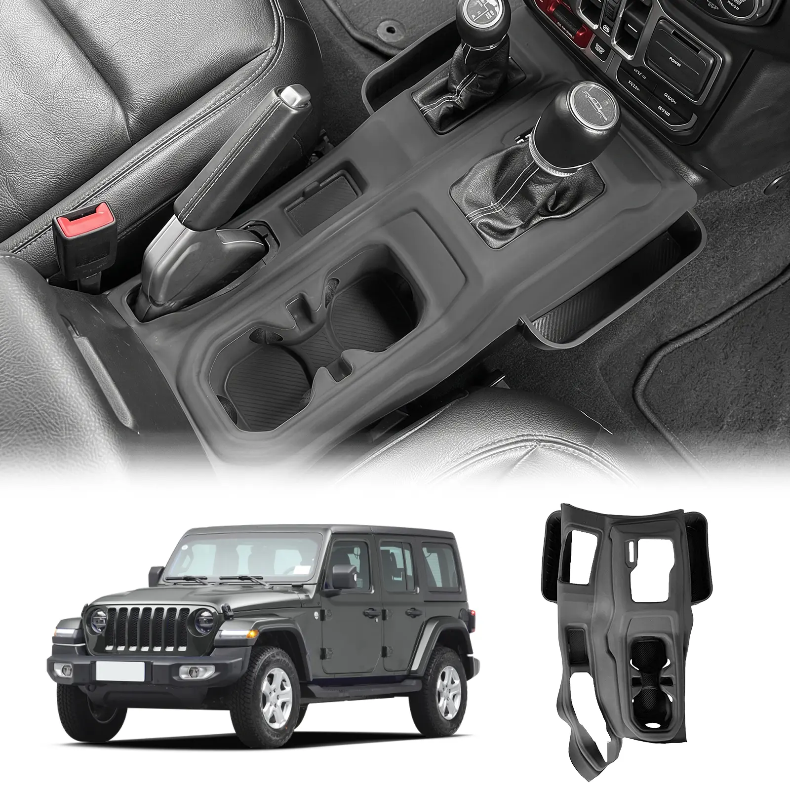 Jeep Wrangler/Gladiator Center Console Accessories Kit - 2-in-1 Gear Shift Side Storage (Boosts Storage Space), Organizer, Panel Trim Cover, Cup Holder Coasters
