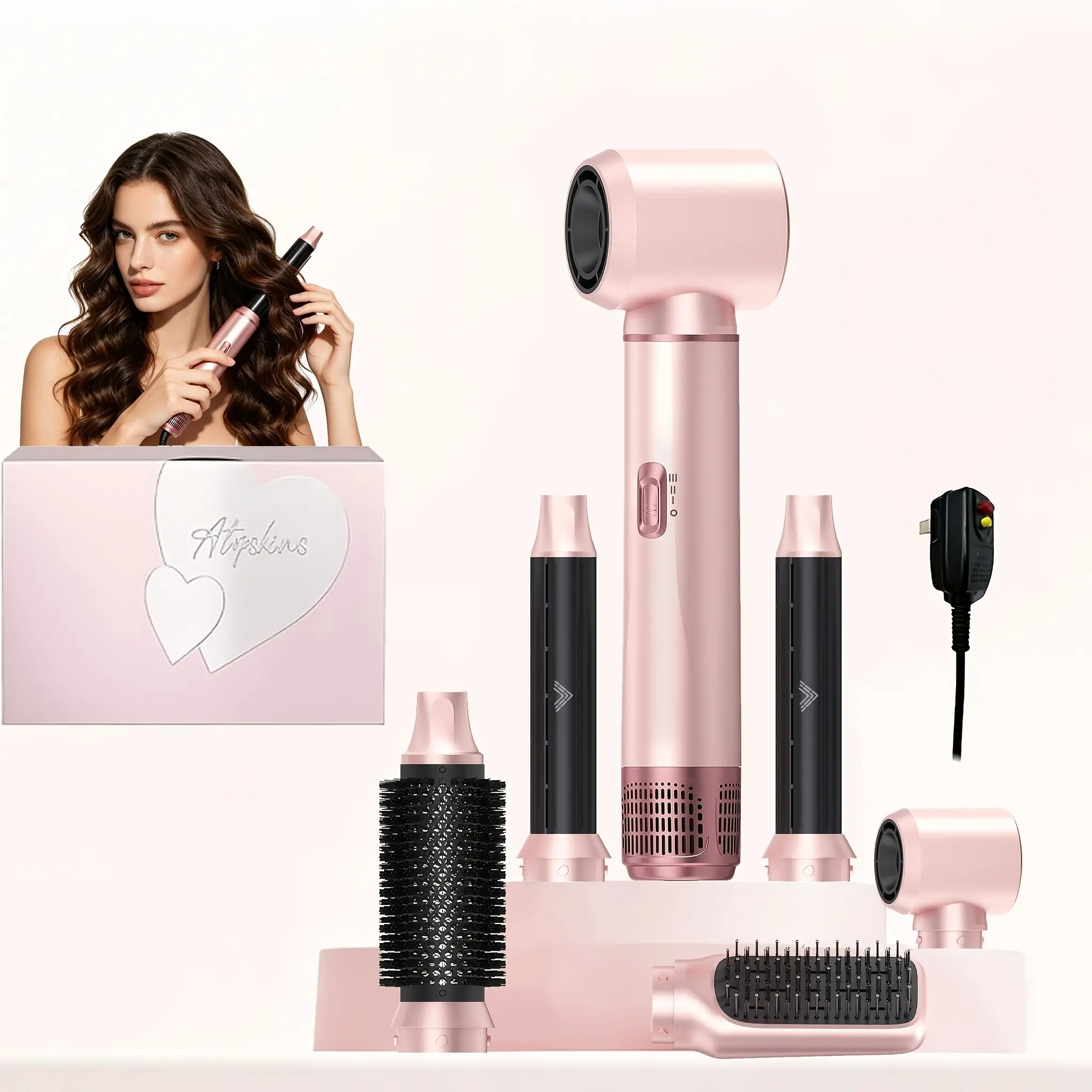 Hair Styler 5 in 1, Magic Hairstyler, Hair Dryer Brush for Hair Styling, Hot Air Brush for Volumizing, Hair Wrap Dryer Set with Detachable Heads Comb, Hair Styling Tools for Drying Curling Straightening