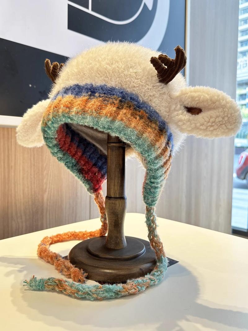 Christmas Reindeer Antler Hat, Knitted Warm Winter Hat with Ear Protection, Windproof and Cozy, Adjustable Size Fits Kids to Adults, Multi-use Design – Can Also Be Used as a Handbag