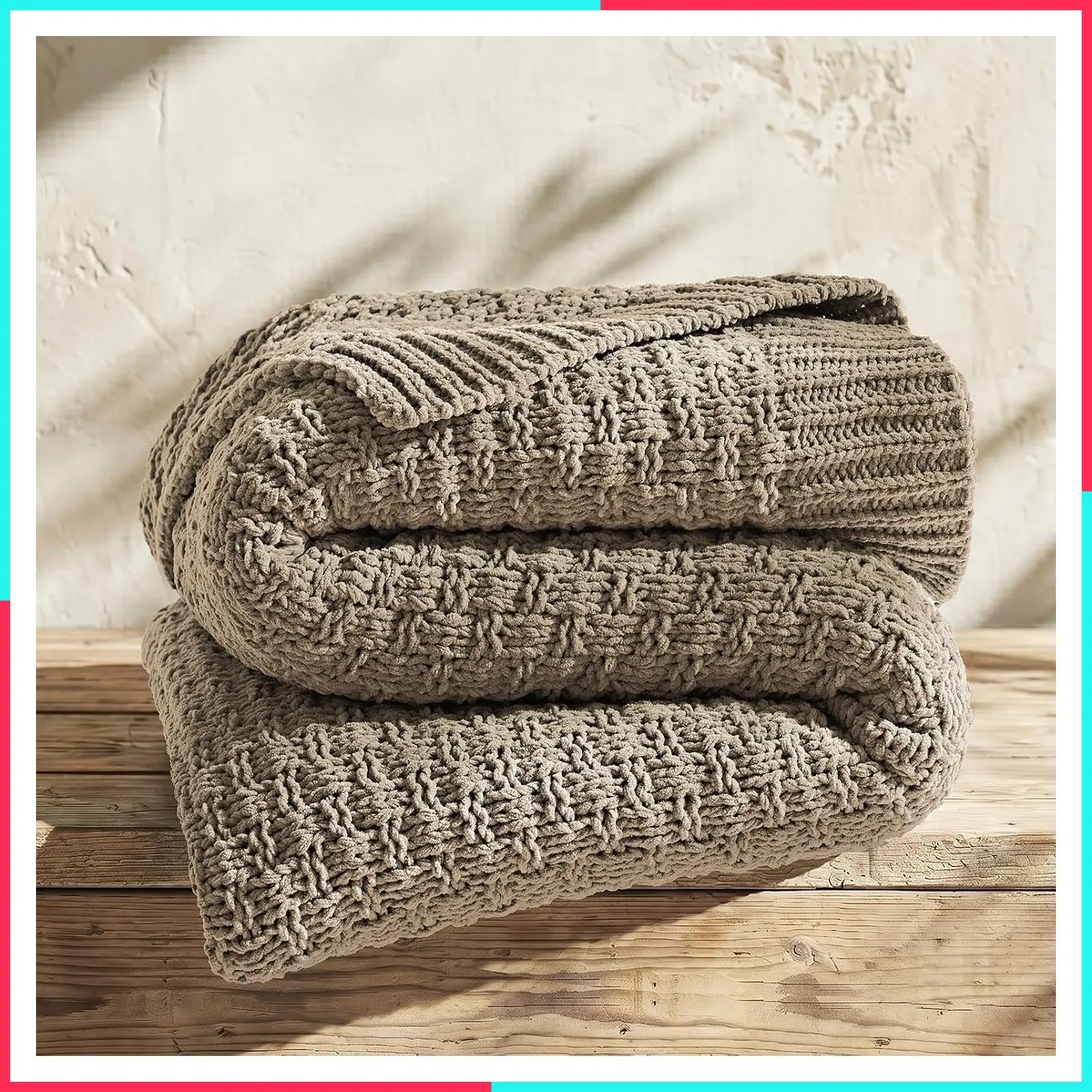 Chunky Basketweave Chenille Knit Throw Blanket, Hearth Taupe, 50" x 60", OEKO-TEX Certified, Lightweight Warmth, Modern Farmhouse Decorative Throw for Couch, Bed & Sofa